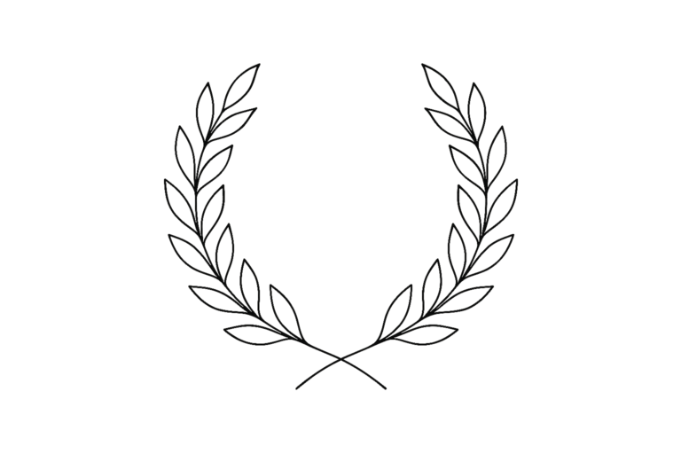 Minimal black-and-white line illustration of a laurel wreath, symbolising the 2025 National Book Award for translated literature and literary recognition, in the In Other Worlds signature style.
