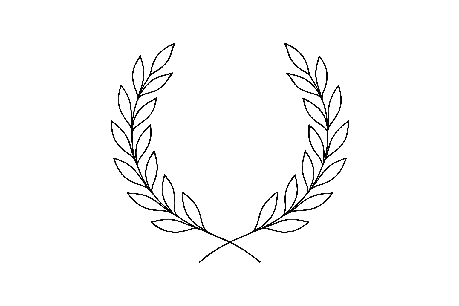 Minimal black-and-white line illustration of a laurel wreath, symbolising the 2025 National Book Award for translated literature and literary recognition, in the In Other Worlds signature style.
